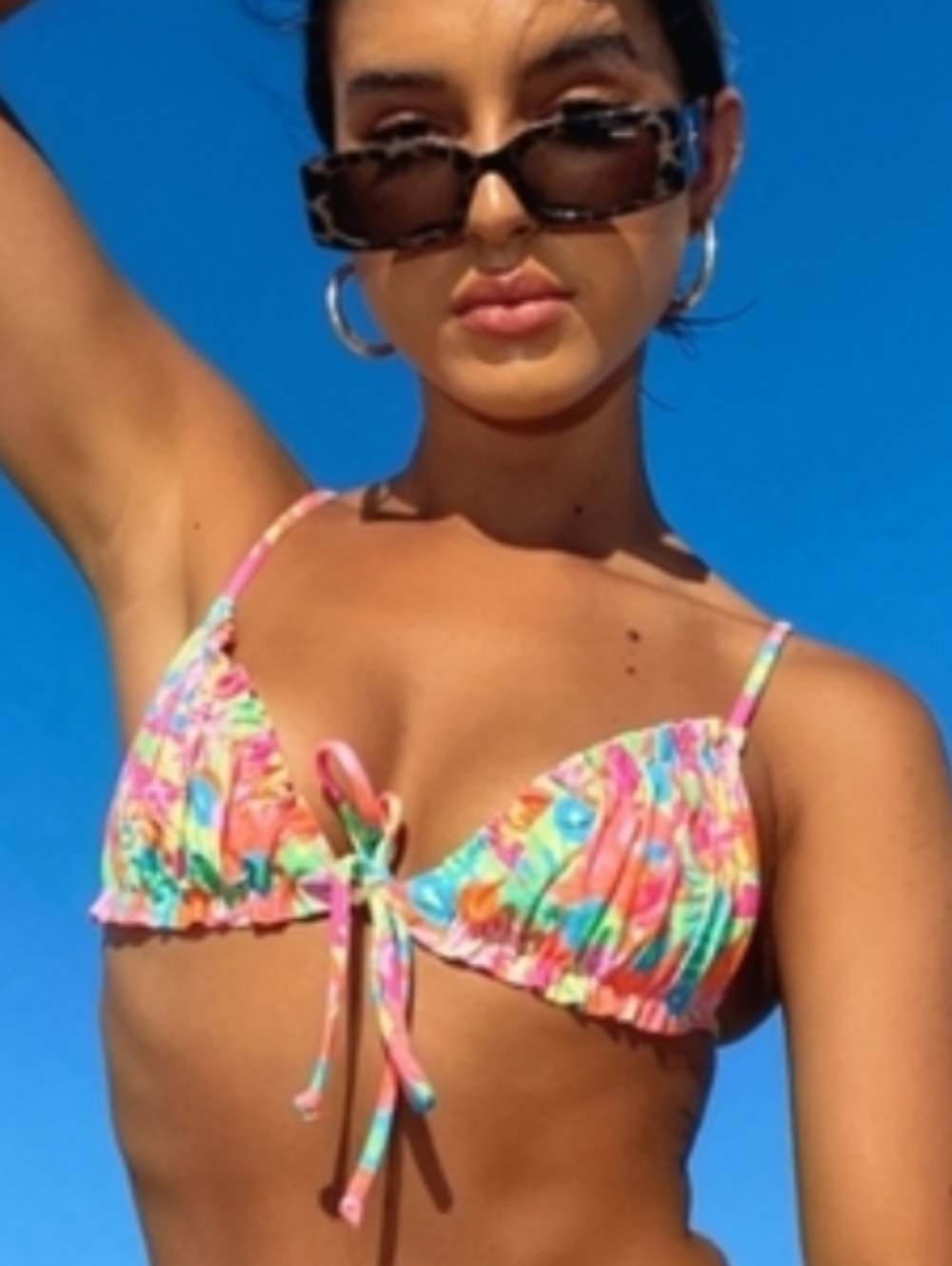 White Fox Boutique Neon Floral Scrunch Strappy Triangle Bikini Top NWT VEGAS